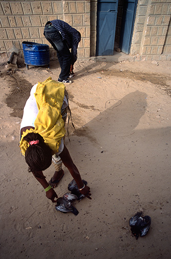 Residents kill doves for a meal in a dusty lane in the old city of Timbuktu. © Kevin Moloney, 2008.